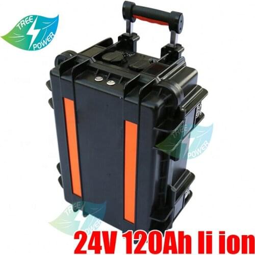 Waterproof 24V 120Ah Lithium ion battery 3.7V Li-po battery pack bms for 3000W 2500W fishing boat motor RV+10A Charger