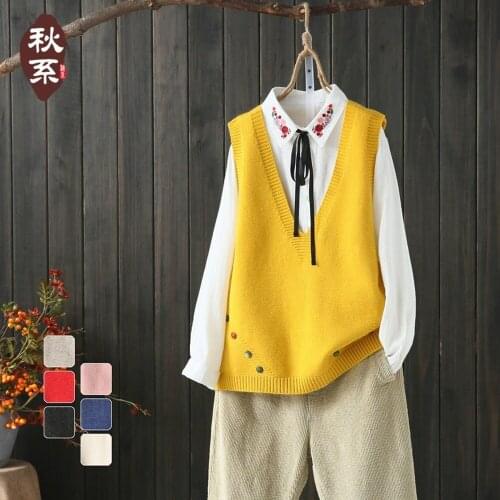 Knitted Vest Sweater Women 2020 Fashion Loose Female Waistcoat Oversized V Neck Outerwear Vest Frenulum Button Design Chic Tops