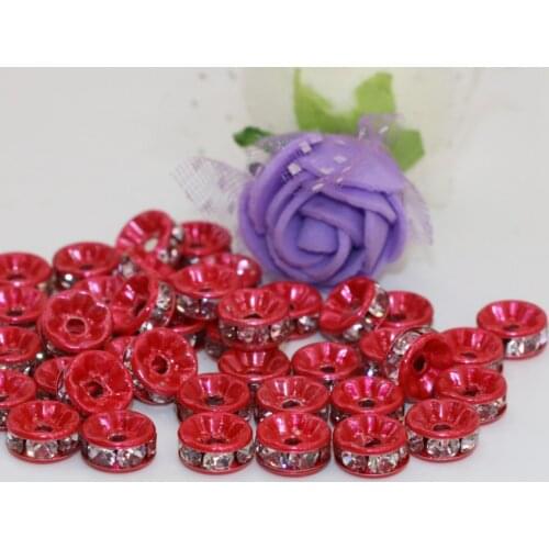 High Grade 30pcs Red Rondelle Abacus Spacers Accessories Beads 6 8 10 12mm Elegant Rhinestone Crystal Inlay Diy Findings B2819