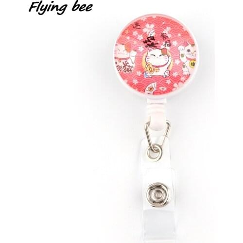 X2073 1pcs Cute Lucky Cat Badge Reel Clip Friend Student Child Exquisite IC Card Badge Holder Gift Personality Accessories