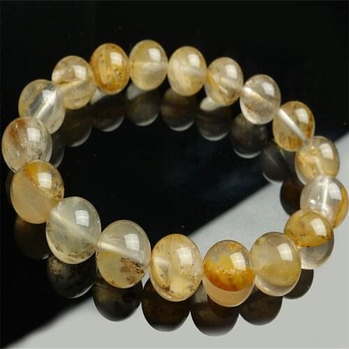 11mm Genuine Natural Petrified Wood Tree Crystal Transparent Charms Round Bead Fashion Jewelry Stretch Bracelet Women