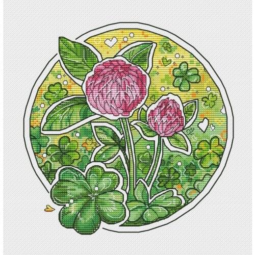 ZZ MM Gold Collection Counted Cross Stitch Kit Cross stitch RS cotton with cross stitch Merejka Clover Lucky Grass