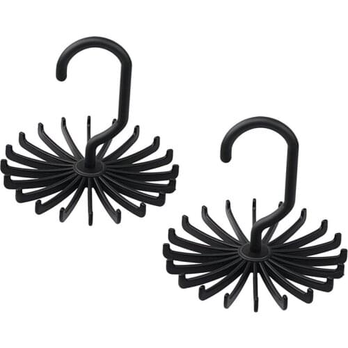 2 Pack 360 Degree Rotating Twirl Tie Rack Adjustable Tie Belt Hanger Holder Hook Ties For Closet Organizer Storage (black)