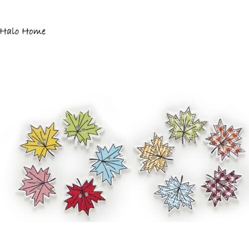30pcs Maple Leaf Wood Buttons Sewing Scrapbooking Clothing Headwear Handmade Crafts Home Decor Accessories DIY 25mm