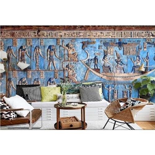 3D Blue Embossed Ancient Egyptian Classical Celebration Scene Photo Mural Wallpaper Restaurant Cafe Industrial Decor Wall Paper