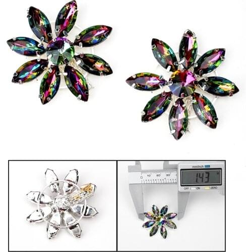 JOJO BOWS 2pcs Rainbow Diamond Rhinestones 8-petal Round Flower Crystal Accessories For Clothing DIY Wedding Dress Supplies