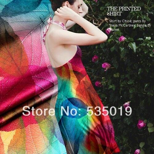 Silks Free Digital Heavy 19mm Silk Elastic Satin fabric Material Clothes Leaves Prints Silk Fabric Wholesale And Retail telas