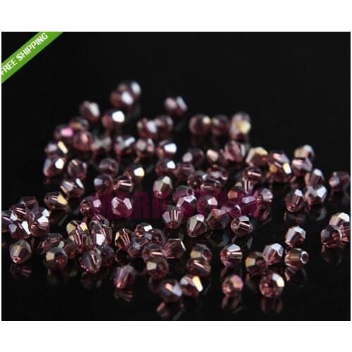 Free Shipping 6000Pcs Bicone Faceted Glass Crystal Spacer Beads Charms 4mm Middle Purple AB Plated For Jewelry Making Craft DIY