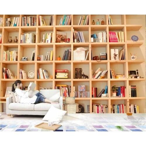 Wellyu Customized large murals fashion home improvement books bookshelf bookcase 3D background wall wallpaper papel de parede