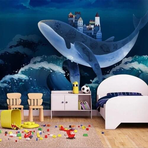 Customized large mural wallpaper 3D dream whale home childrens room background wall decoration painting