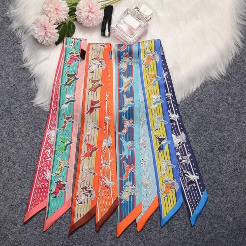 Brand Horse Real 100% Silk Scarf Summer Natural Mulberry Silk Design Women Scarf Foulard Hair & Bag Scarves Neckerchief 2021 New