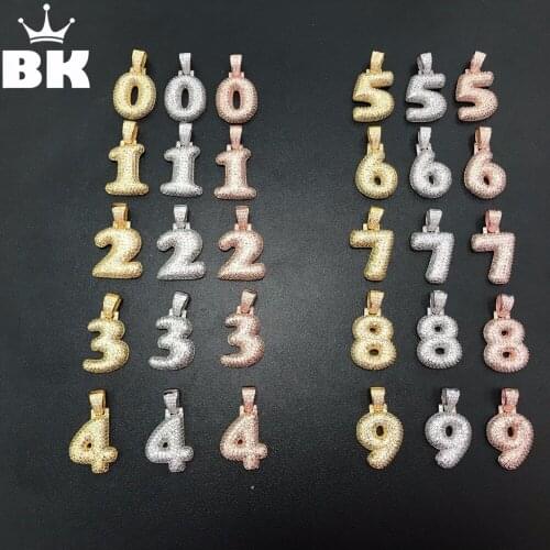 Bling CZ Custom Bubble 0-9 Pendant with Rope Chain Copper Numbers Gold silver color Rose Gold Color Charm Necklace