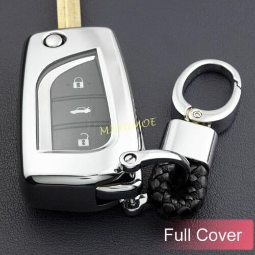 Flip Car Key Chain Ring Fob Case Cover For Toyota Camry C-HR RAV4 Corolla Silver