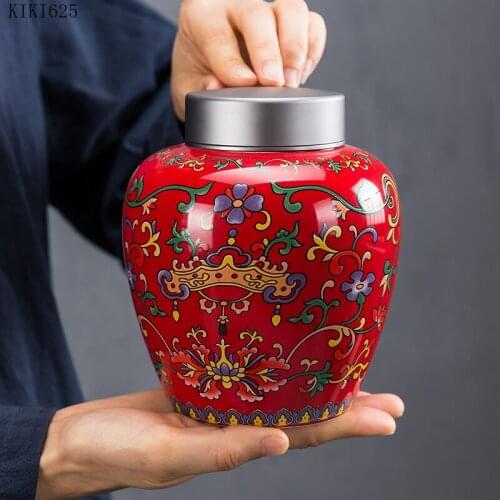 Color Flower Ceramic Tea Caddy Tea Bag Storage Box Household Coffee Bean Sundries Storage Tank Kitchen Container Home Decoration