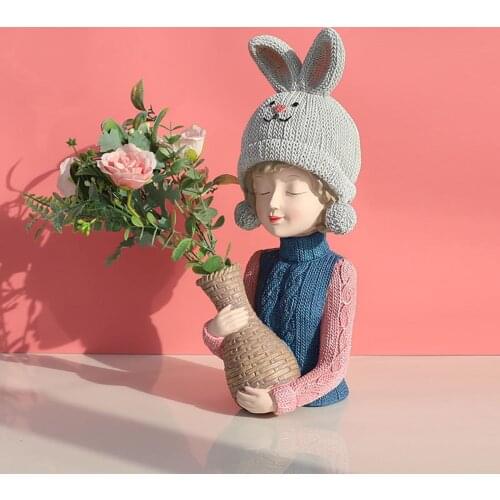 Personality Creative Bouquet Girl Vase Cute Design Resin Vase Decoration Home Ofiice Florero De Escritorio