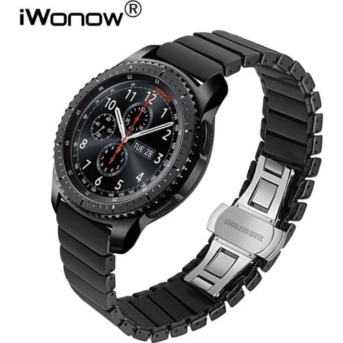 Glossy Ceramic Watchband 22mm for Samsung Gear S3 Classic Frontier R760 R770 Sports Smart Watch Band Steel Butterfly Clasp Strap
