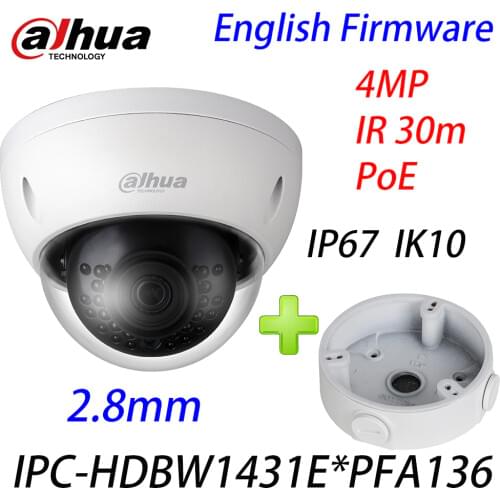 Dahua IPC-HDBW1431E 4MP IP camera POE H.265 IP67 IR 30m English version of the security network Camera With Junction Box PFA136
