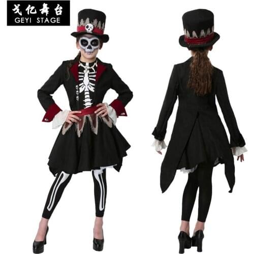 Halloween Purim Party Costume Girl Kids Scary Monster Demon Skull Skeleton Humanoid Costumes Voodoo Skull Dress Up for Girl