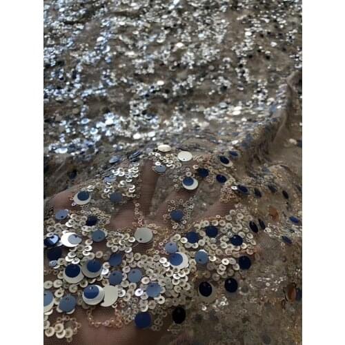 Mix-color Sequins on mesh embroidery lace fabric wedding dress lace fabric 5yards/lot