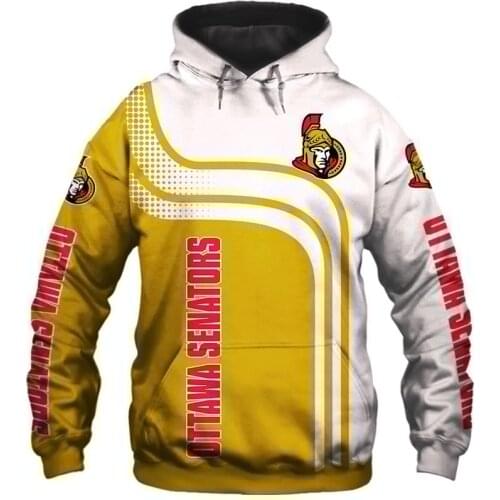 Ottawa Mens Fashion 3D Hoodie white yellow stitching golden samurai print Senators cool outdoor sweatshirts