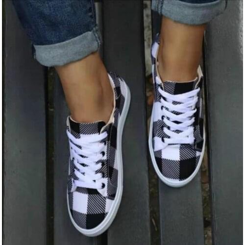 Fashion Sneakers Women Casual Shoes Spring Summer Canvas Flats Ladies Plaid Mocassin Femme Basket Black Leopard