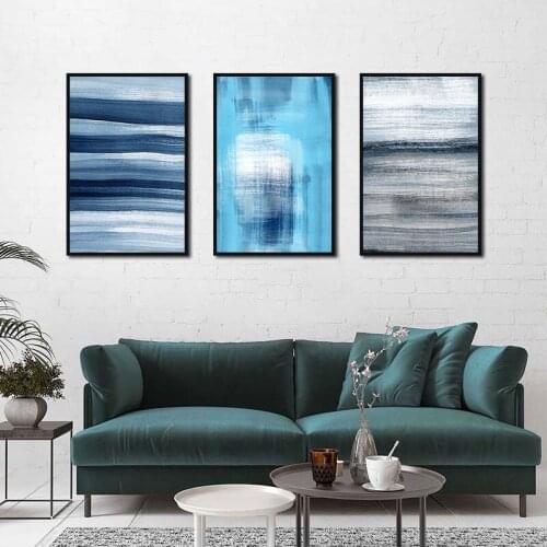 Wall Art Paintings Abstract Blue Grey Hazy Watercolor Nordic Canvas Posters and Prints Living Room Bedroom Corridor Decoration