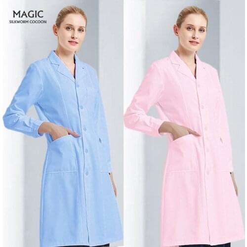 New Long Sleeve Pet Shop Coat Women Short Sleeve Robe Monochrome Frosted Coat Lab Uniform Health Workwears Scrubs Uniform Pink