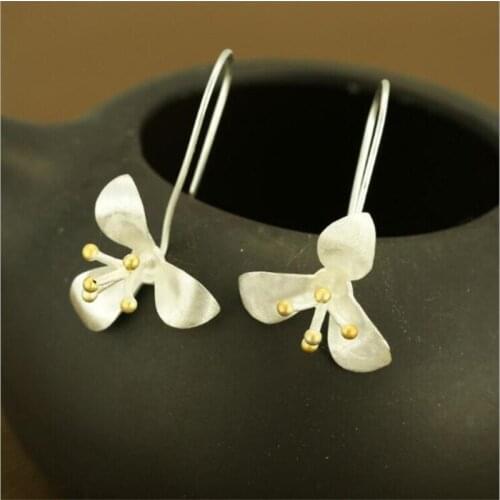 New Arrival Nation Style Personality Golden Flower 925 Sterling Silver Jewelry Ear Hook Temperament Popular Earrings SE160