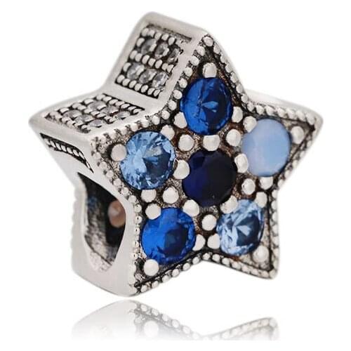 NEW 925 sterling silver charm blue zircon star beads fit bracelet jewelry accessories DIY gift making for women jewelry