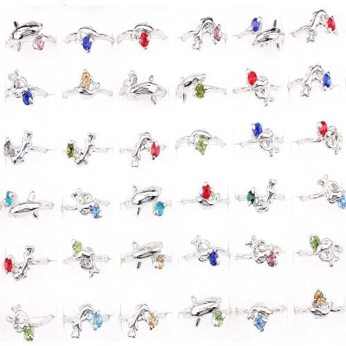 Wholesale Bulk Lots 50Pcs Mix Style Animal Dolphin CZ Rhinestone Rings Band Wedding Engagement Gift Fashion Jewelry