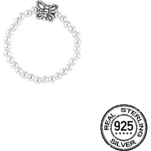 Opening Butterfly Round Bead Rings S925 Silver Adjustable For Women New Trendy Korean Fashion Student Daily Jewelry Gift INEFFA