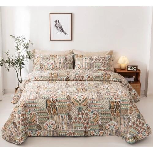 100% cotton Quilted flowers patterns Bedspread Bed Cover Bed Sheet size 245x250cm quilt blanket Pillowcases 3pcs