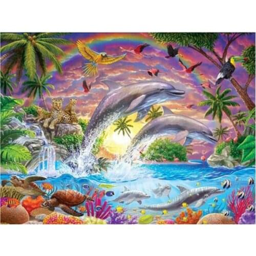 Full Drill Dolphins Jumping And Sea Turtle Diy Diamond Embroidery Painting Image Stitch Cross Mosaic Home Decoration FC791