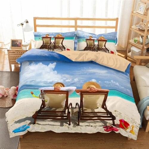 Casual beach comfort duvet cover set Twin size seaside blue bedding sets King size 3D bed set Quilt cover bedlinen Home Textiles
