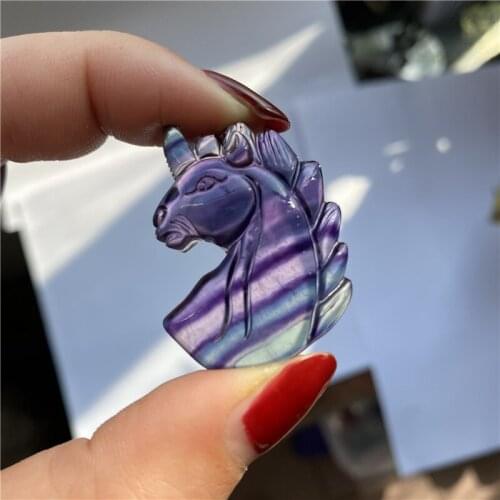 Natural Rainbow Color Fluorite Carved Unicorn Crystal Stone Animal For Gift 1PCS