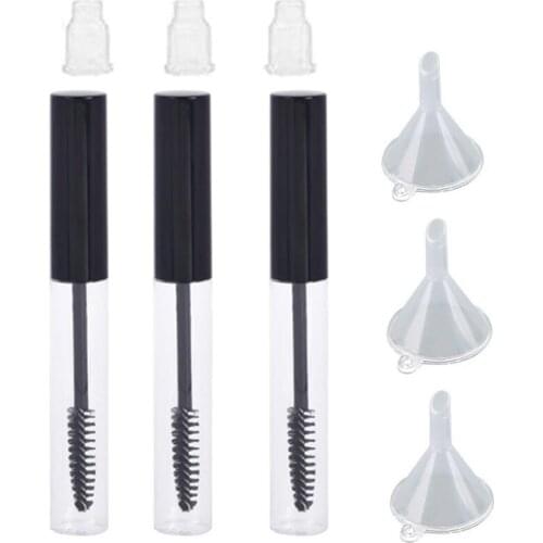 3PCS 10ml Empty Mascara Tube Eyelash Cream Vial Liquid Bottle Cosmetic Container with Leakproof Black Cap Contains Funnel