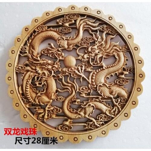 Woodcarving pendant wall decoration camphor wood round carving crafts 28 cm