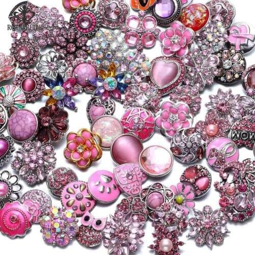 RoyalBeier 20pcs/lot Vintage 18mm Multi Styles Colorful Rhinestone Metal Snap Button DIY Charms For Snap Bangles Jewelry