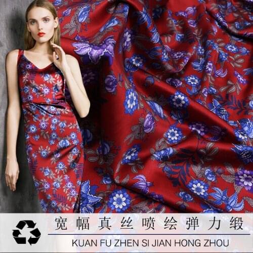 Customized Summer Mulberry Silk Stretch Satin Digital Printing Silk Fabric Soft Smooth Draped Satin Cheongsam Dress Fabric