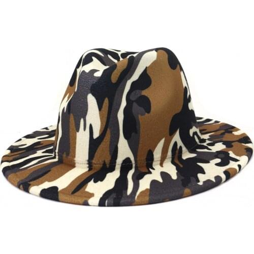 Wholesale Fedoras camo fedora hat men panama top cap unisex hat Military color fedoras large brim hat church hat party hat
