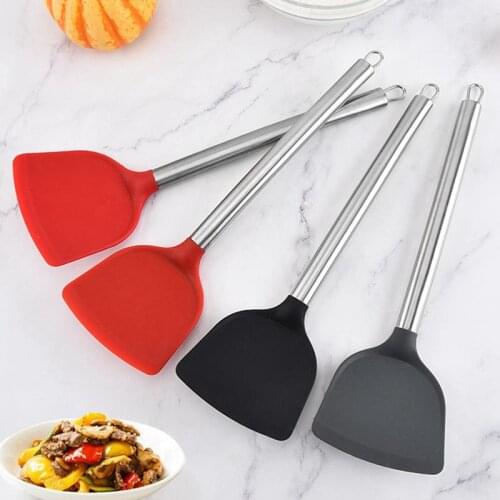 Silicone Turner Stainless Steel Handle Spatula Heat Proof Cooking Spatula Kitchen Turner with Metal Handle Scraper Shovel