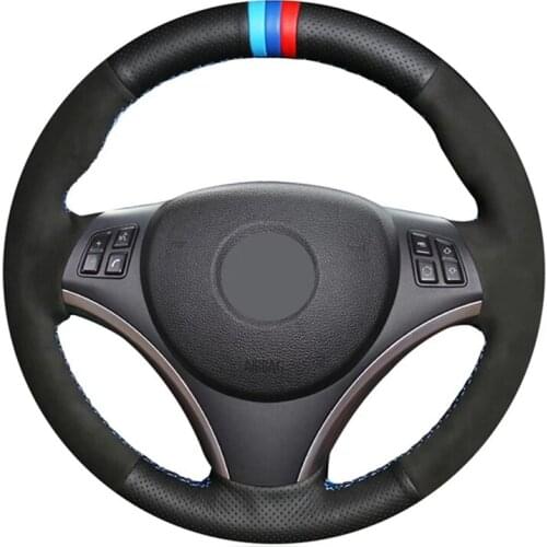 Hand-Stitched Soft Car Steering Wheel Cover Black Genuine Leather Suede For BMW E90 320i 325i 330i 335i E87 120i 120d