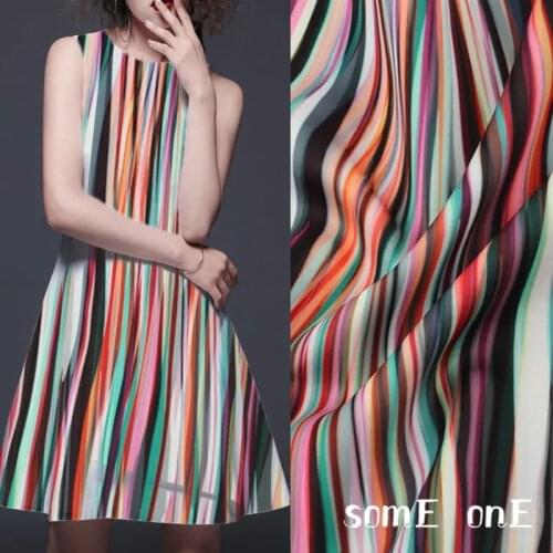 Stripe Printed Stretch Fabric Rainbow Space Cotton Air layer DIY Doll decor dress Designer Fabric 50*150cm