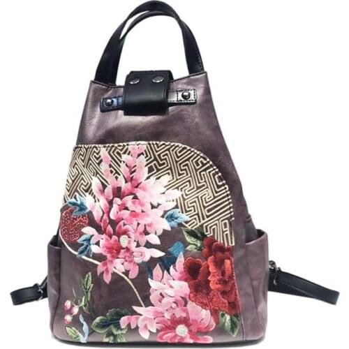 Bags women retro Chinese style embroidery luxury womens backpack PU leather personality all-match casual female bag