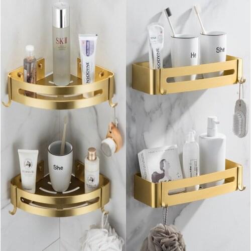 Corner Bathroom Shelf Metal Vanity Triangle Storage Shampoo Holder Wall Hanging Door Spices Condiments Gold Bathroom Shower Rack