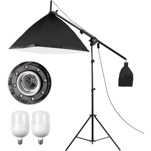 Cz stock Andoer Studio Photography Softbox Lighting 50*70cm Softbox+105W Socket Bulb*2+Boom Arm+Tripod Stand for Video Shooting