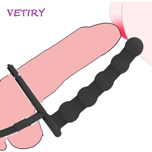 VETIRY Double Penetration Sex Toys Penis Strapon Dildo Anal Bead, Strap On Penis Anal Plug for Man, Adult Sex Toys for Beginner