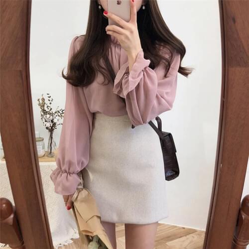 Casual Solid Chiffon Women Shirts Tops Summer Flare Sleeve Ruffles Collar Loose Female Blouses Shirts blusas mujer de moda 2020