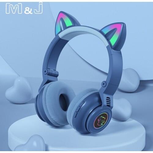 Flash Light Cute Cat Ears Bluetooth Wireless Headphone with Mic Can control LED Kid Girl Stereo Music Helmet Phone Headset Gift