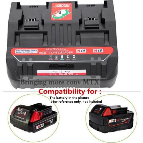 Li-ion Battery Charger For Milwaukee 14.4V 18V M18 48 - 11 - 24xx Series Li-ion Battery 6A Charging Current double charger